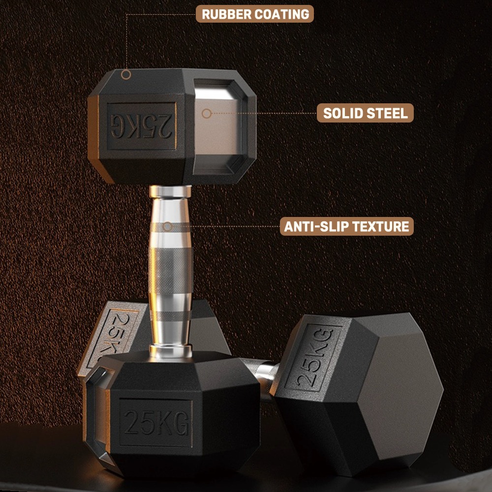 25KG Rubber Hex Dumbbell Pair