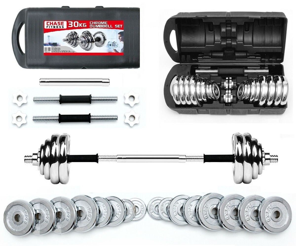 Fitness 30KG Adjustable 1" Dumbbell Pair Gym Weights Barbell/Dumbbell Set