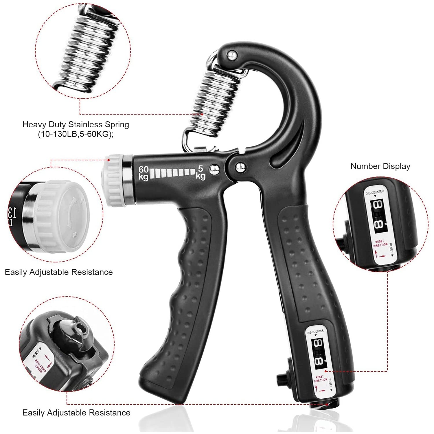 5kg to 60 kg with Adjustable Counter Hand Grip/Fitness Grip