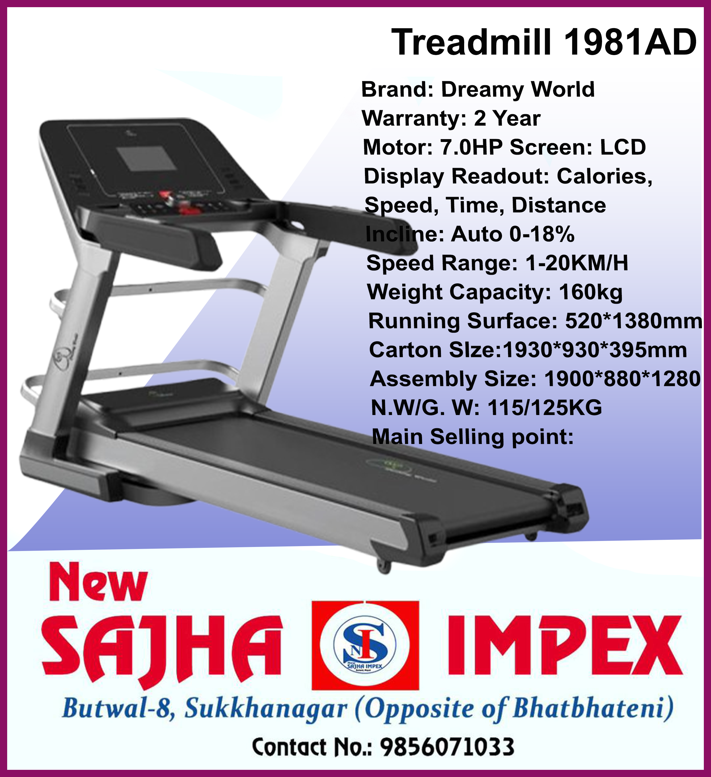 Treadmill 1981AD Ac Motor Treadmill